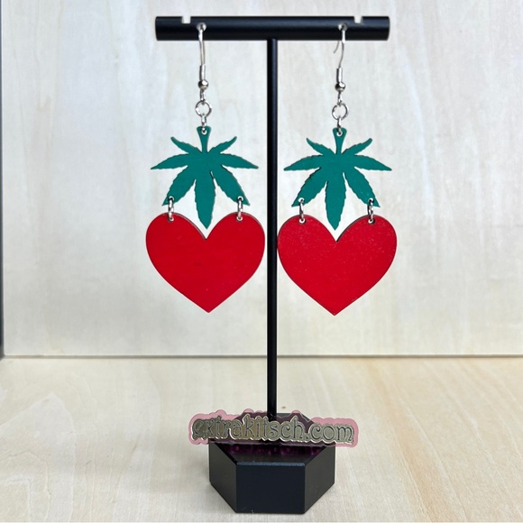I Love 420 Dangle Earrings - Handmade Laser Cut Wood - Picture 2 of 3